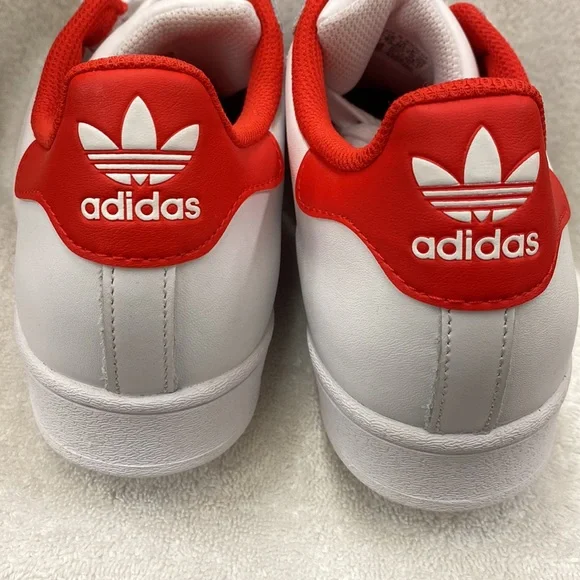 NWT Adidas Superstar Shoes Originals Sneakers Cloud White and Vivid Red - Size 9 - Picture 4 of 10